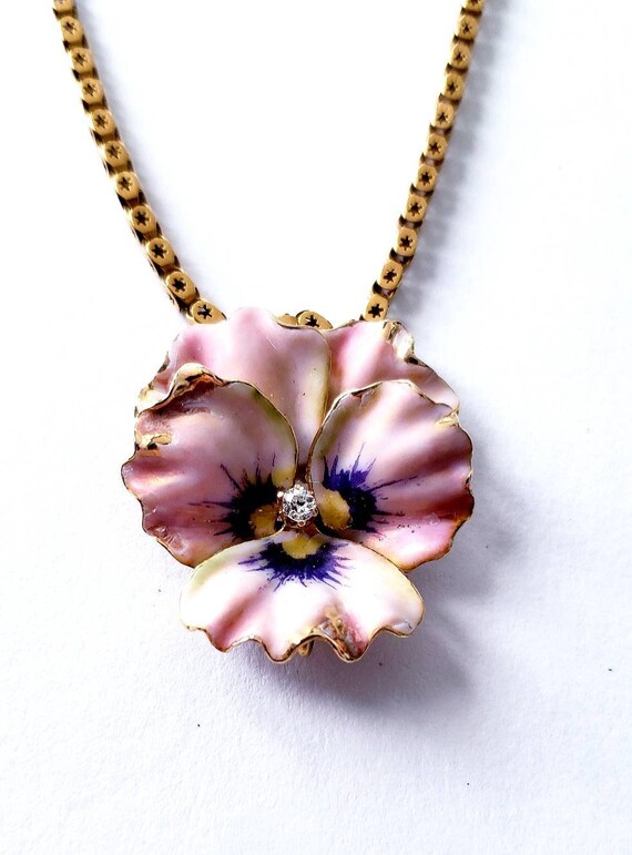 Enamel pansy | 14K enamel diamond pansy | Victoria