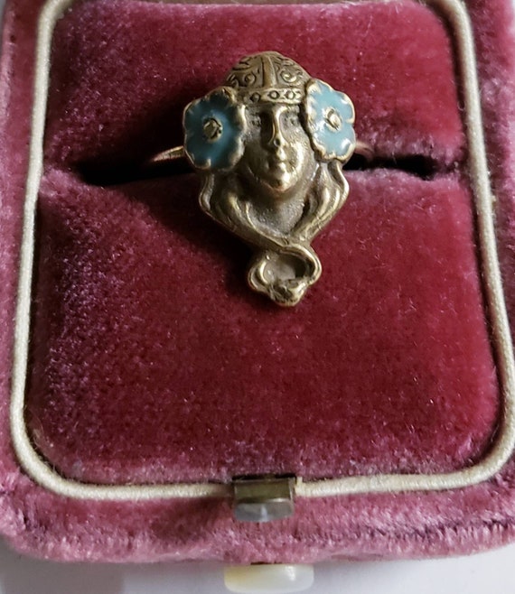 14k Art Nouveau enamel ring | antique lady ring |… - image 2