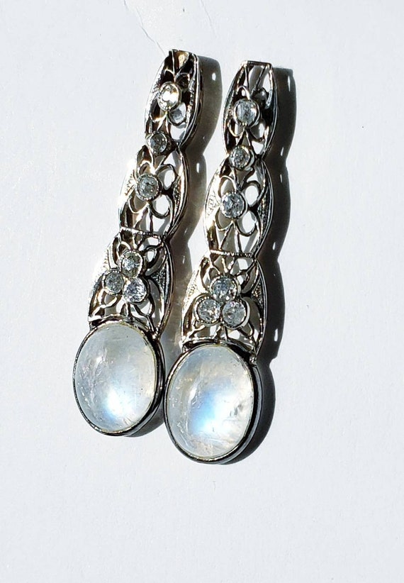 14k moonstone earrings | diamond earrings | filig… - image 2