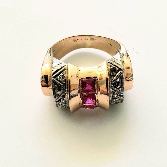 14k ruby diamond Art Deco  Ring | Art Deco Tank R… - image 4