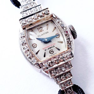 Ladies 14k gold diamond watch |  Art Deco diamond watch