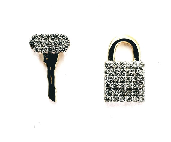 Diamond lock & key earrings | miniature diamond lo