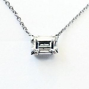 Single baguette pendant |Baguette diamond necklace | extra small diamond necklace