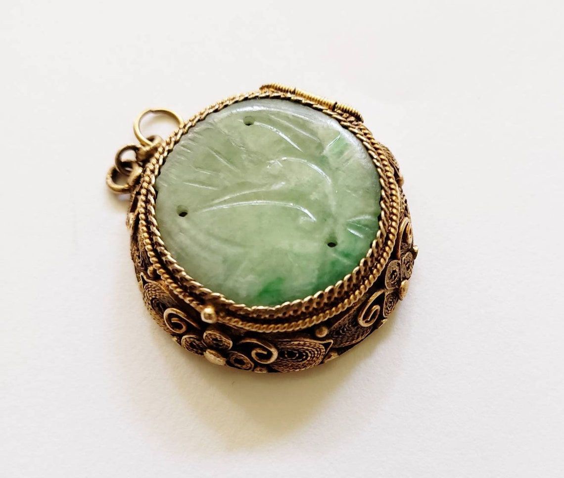 Jade Locket carved Jade Bird Antique Jade Scent Locket | Etsy