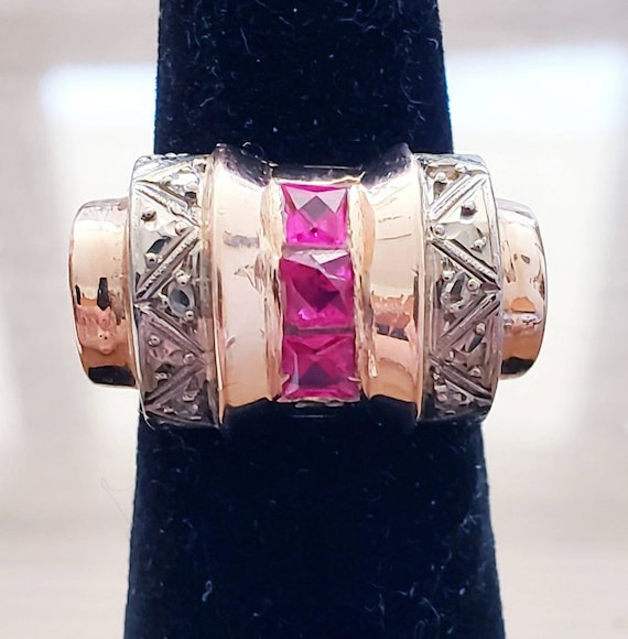 14k ruby diamond Art Deco  Ring | Art Deco Tank R… - image 1