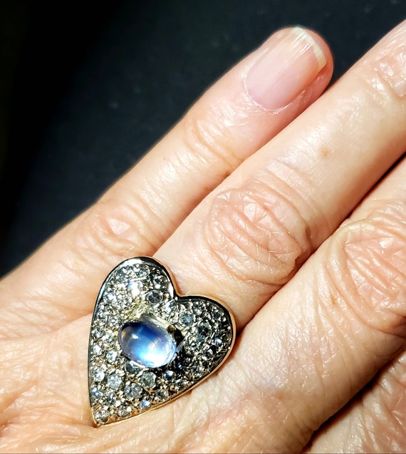 Big Diamond heart ring | moonstone  diamond  ring 