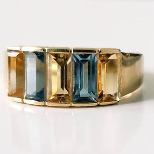 14k  Topaz baguette ring | Multistone topaz ring
