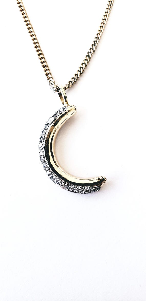 Vintage Diamond Crescent Pendant | 14k Crescent