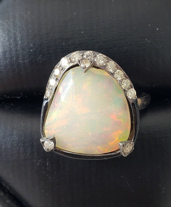Opal ring | faceted opal | diamond opal ring | dia