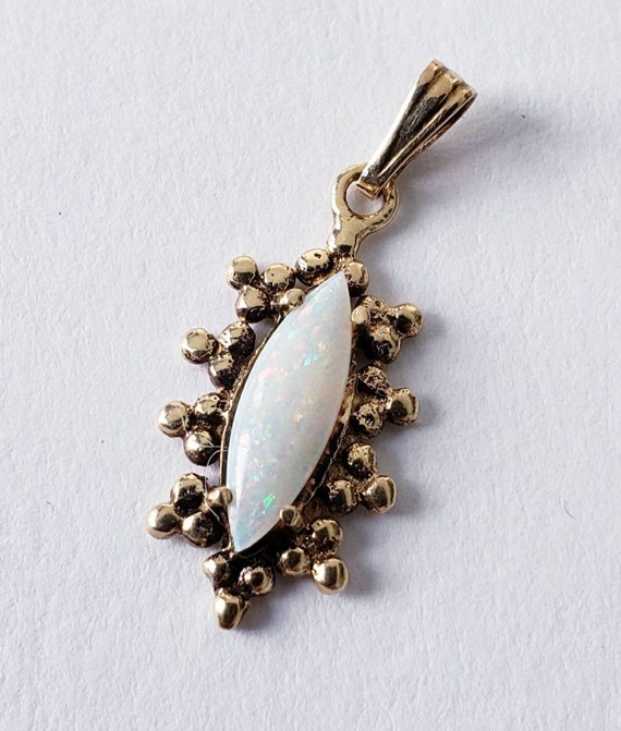 14k  opal necklace | opal charm | tiny opal penda… - image 1