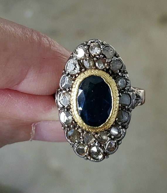 Antique diamond  sapphire ring  | diamond halo rin
