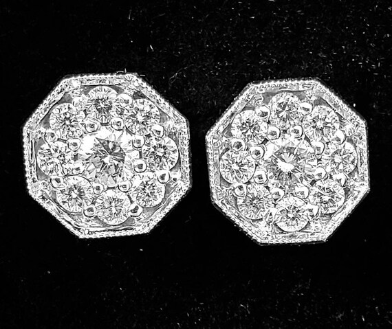 Diamond earrings | Octagon diamond studs | 1 cara… - image 3