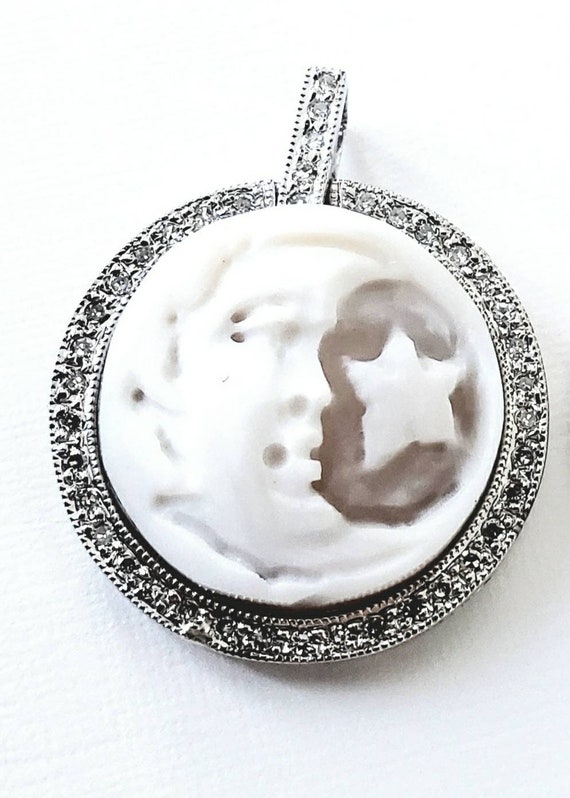 14k Diamond cameo | man in the moon cameo | Star Cameo