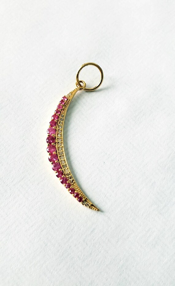14k ruby diamond crescent | ruby moon pendant | d… - image 1