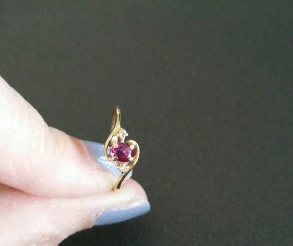 14k ruby and diamond ring | Tiny ruby ring - image 2