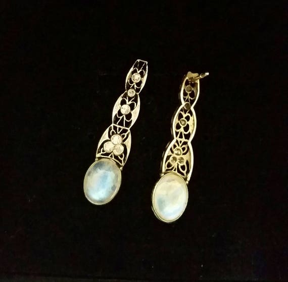 14k moonstone earrings | diamond earrings | filig… - image 6
