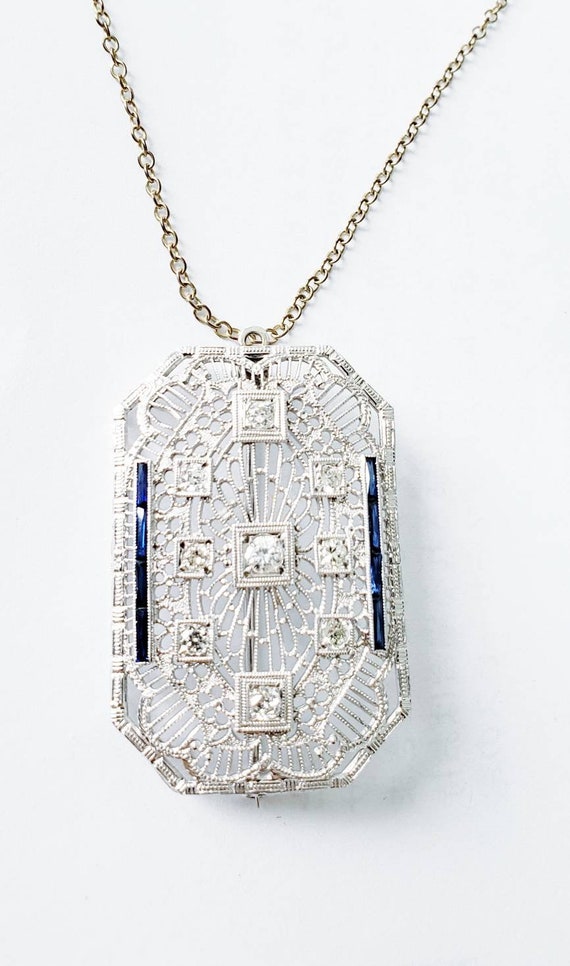 14k Art Deco  diamond pendant  | art deco diamond brooch