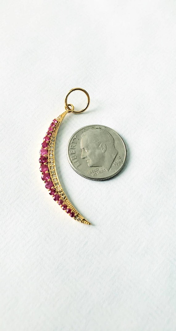 14k ruby diamond crescent | ruby moon pendant | d… - image 2