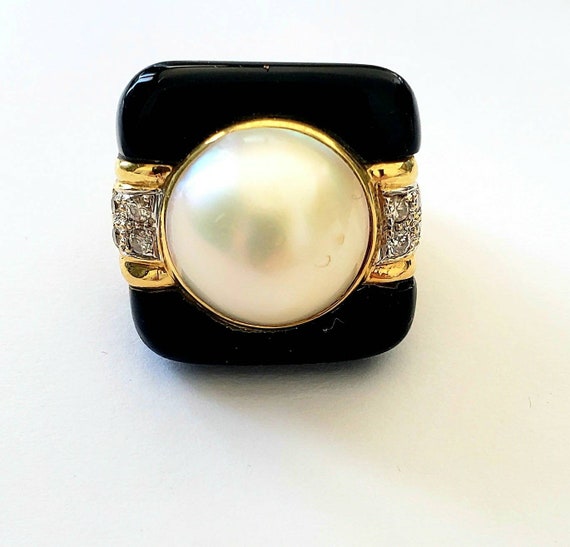 Mabe pearl ring | onyx ring | diamond onyx ring | 
