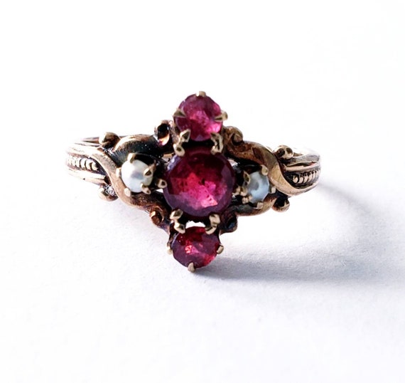 Victorian ruby pearl ring | petite antique ring - image 1