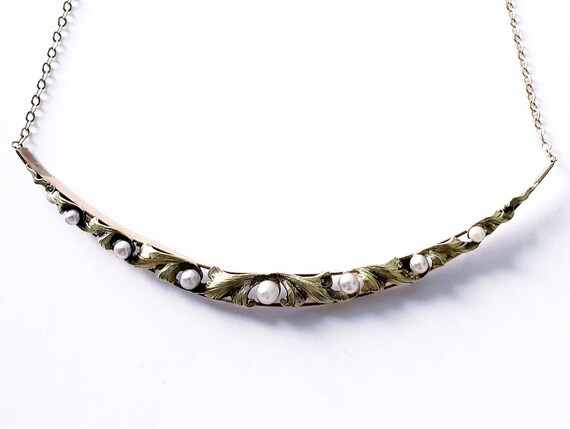 Crescent moon necklace | Victorian pearl moon | la