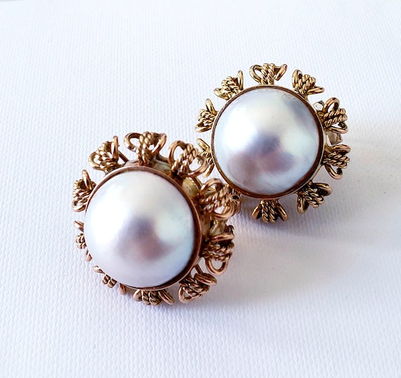 Large Mabe Pearl earrings | 14k pearl earrings
