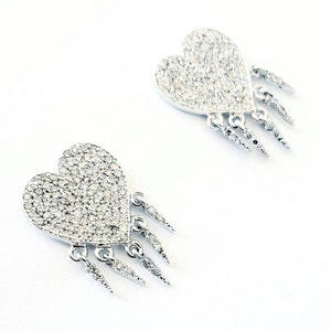 14k  Gold & Pave Diamond Fringe earrings | Diamond heart  Fringe earrings