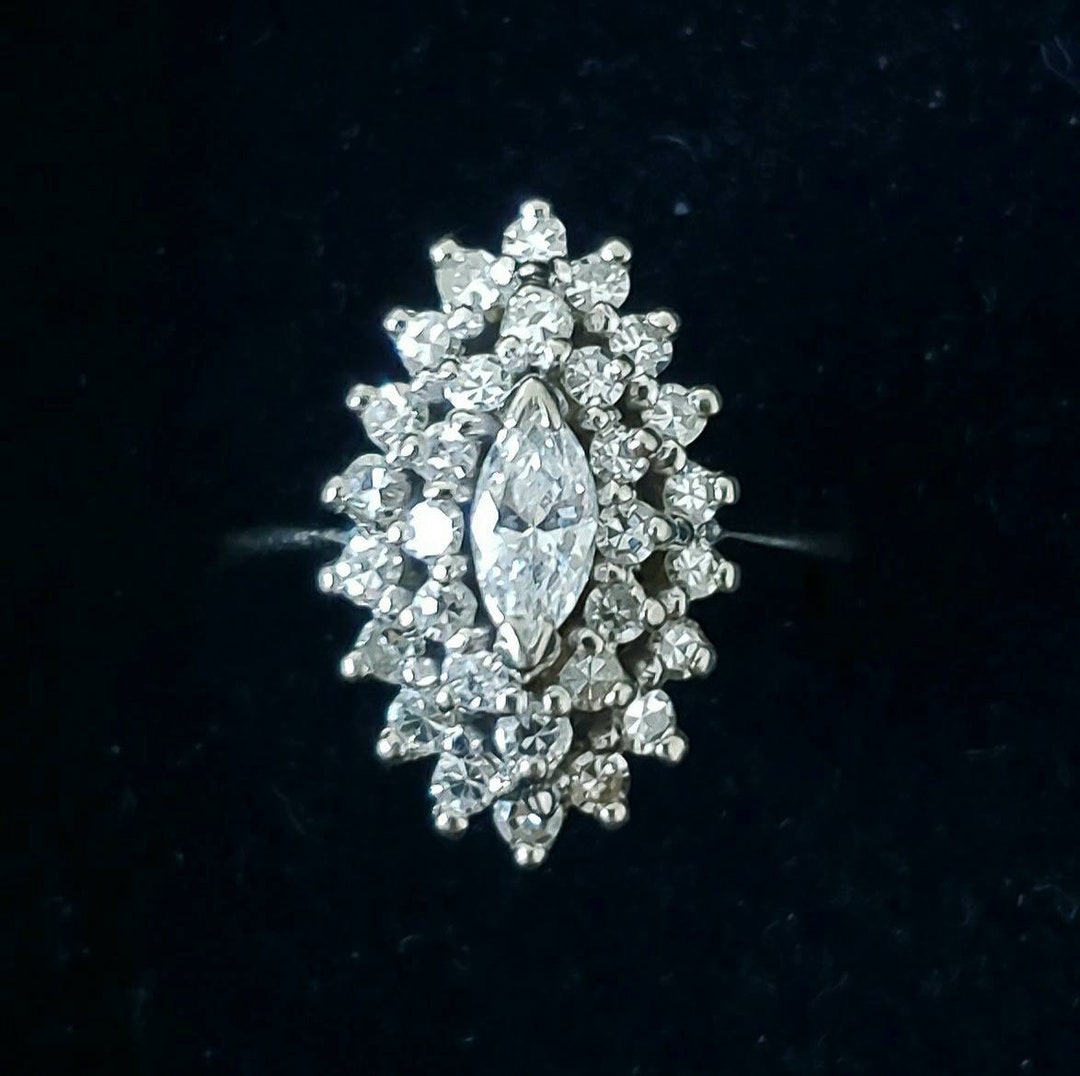 Diamond Navette Ring Diamond Evil Eye Ring Marquise Diamond Ring Etsy