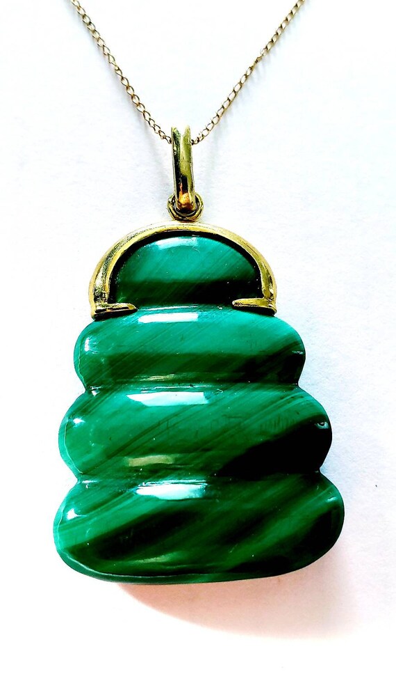 1970s Malachite pendant | 14k malachite pendant