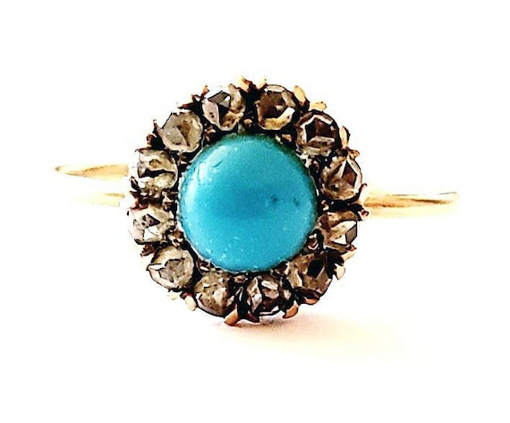 Antique rose cut diamond turquoise ring | antique… - image 1