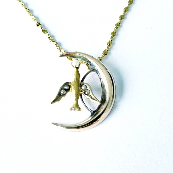 14k Victorian bird pendant | pearl swallow | cresc