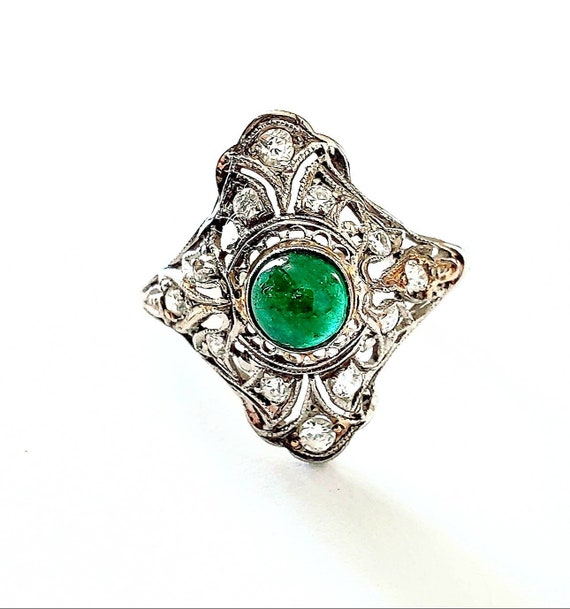 Antique filigree emerald ring | Diamond filigree r