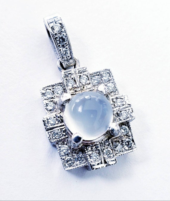 Moonstone diamond pendant | Vintage diamond moonst