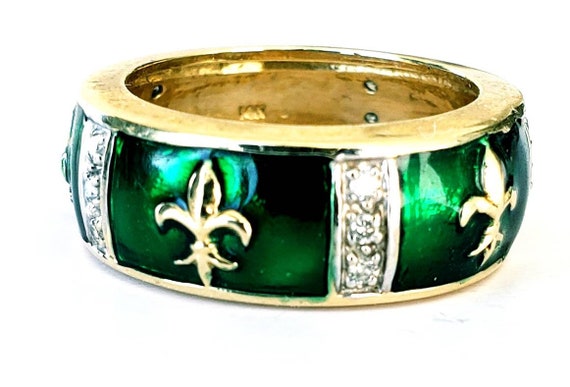 14k enamel diamond stack ring | fleur de lis ename
