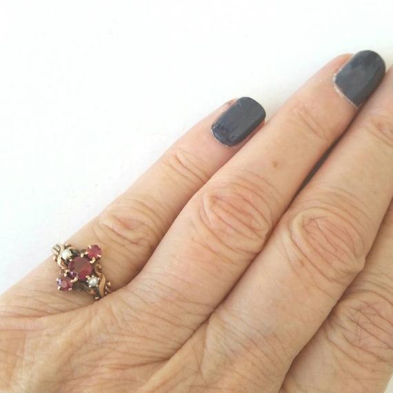 Victorian ruby pearl ring | petite antique ring - image 3