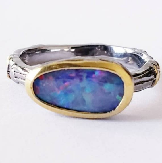 Opal ring | flashy opal ring | sterling opal stac… - image 1