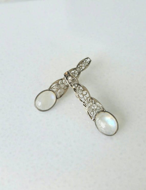 14k moonstone earrings | diamond earrings | filig… - image 3