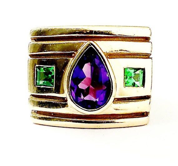 Peridot and amethyst ring  | 14k amethyst ring