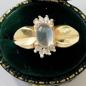 Anillo de piedra lunar de 14 k / Anillo de hoja de diamante