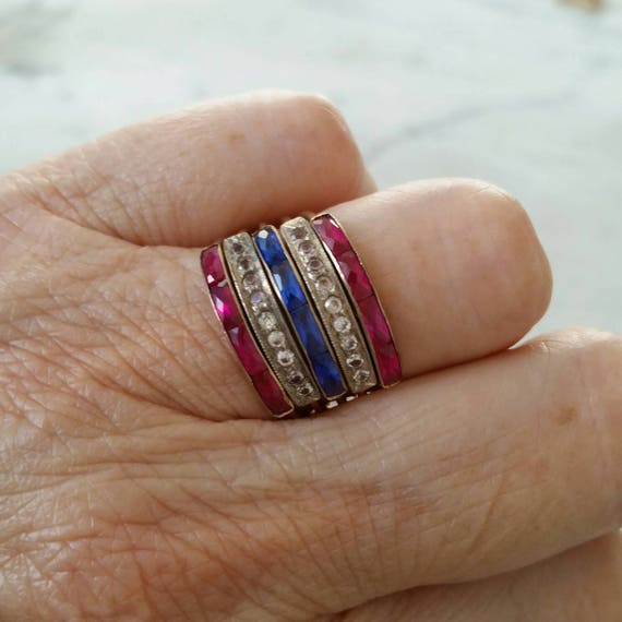 Vintage stack ring | diamond  sapphire  ruby ring… - image 3