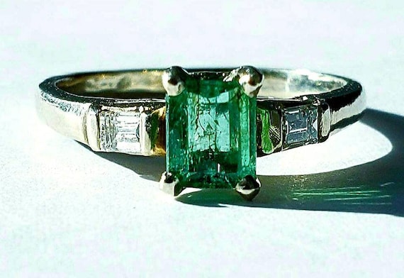 14k emerald  diamond ring | vintage emerald ring … - image 1