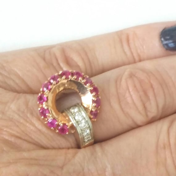 Art Deco Diamond and Ruby Ring | 14k Rose Gold Ri… - image 2