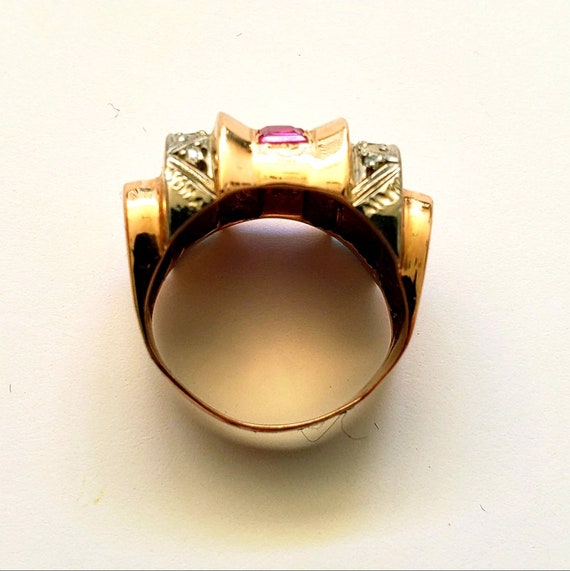 14k ruby diamond Art Deco  Ring | Art Deco Tank R… - image 5