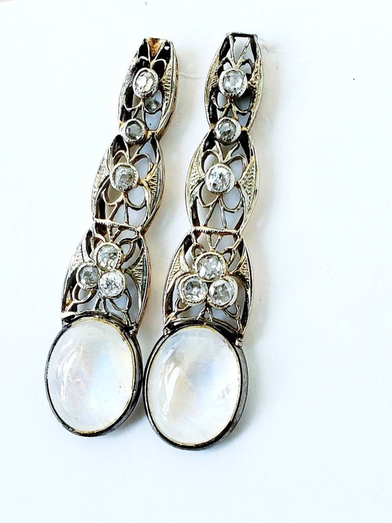 14k moonstone earrings | diamond earrings | filig… - image 5