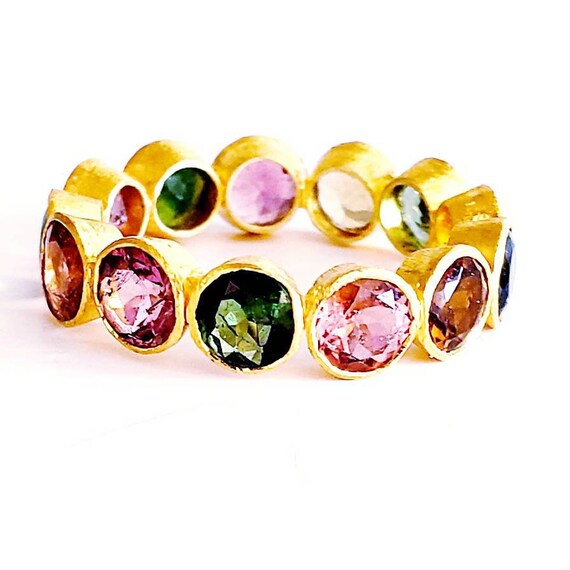18k Turmoline Eternity Band | Multi color Turmoli… - image 1