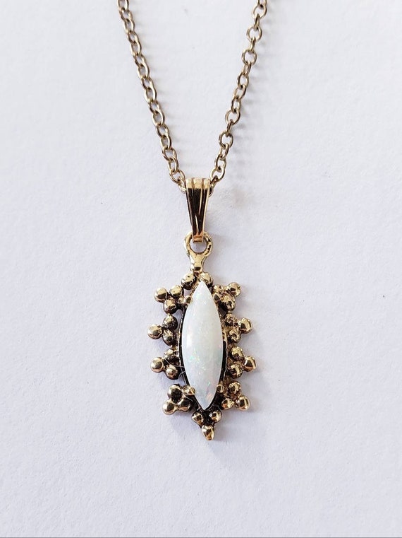 14k  opal necklace | opal charm | tiny opal penda… - image 2