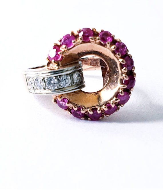 Art Deco Diamond and Ruby Ring | 14k Rose Gold Ri… - image 1