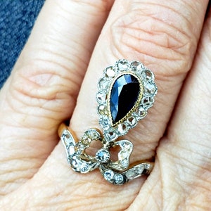 Antique diamond ring | Edwardian diamond bow ring | Rose cut diamond ring