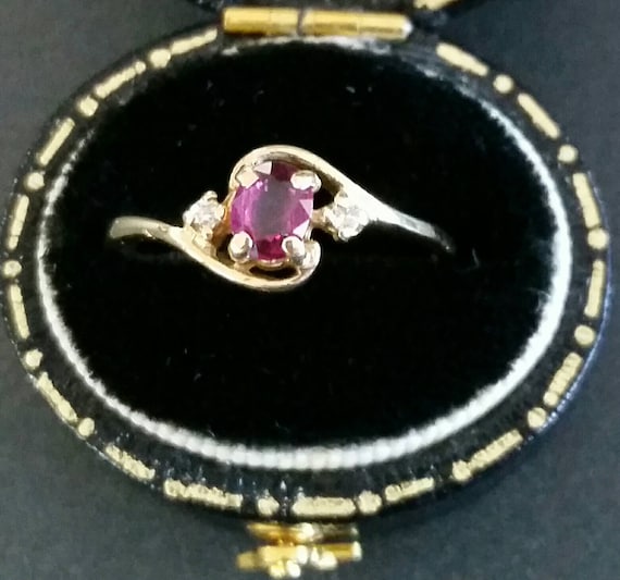 14k ruby and diamond ring | Tiny ruby ring - image 1