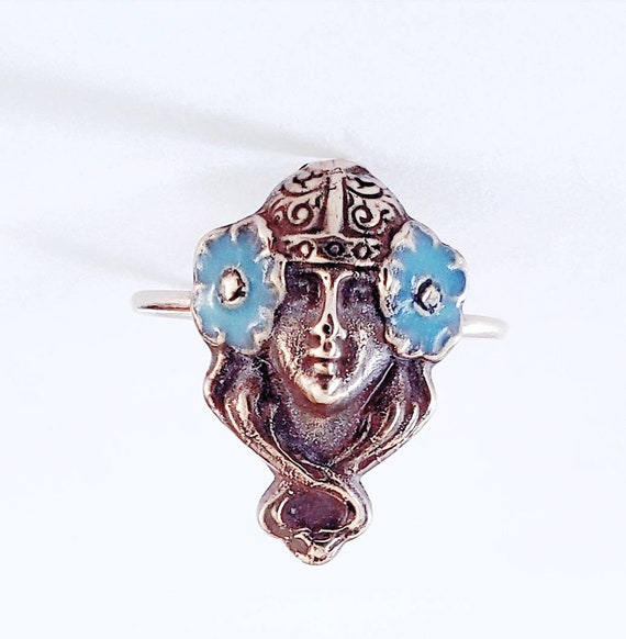 14k Art Nouveau enamel ring | antique lady ring |… - image 1